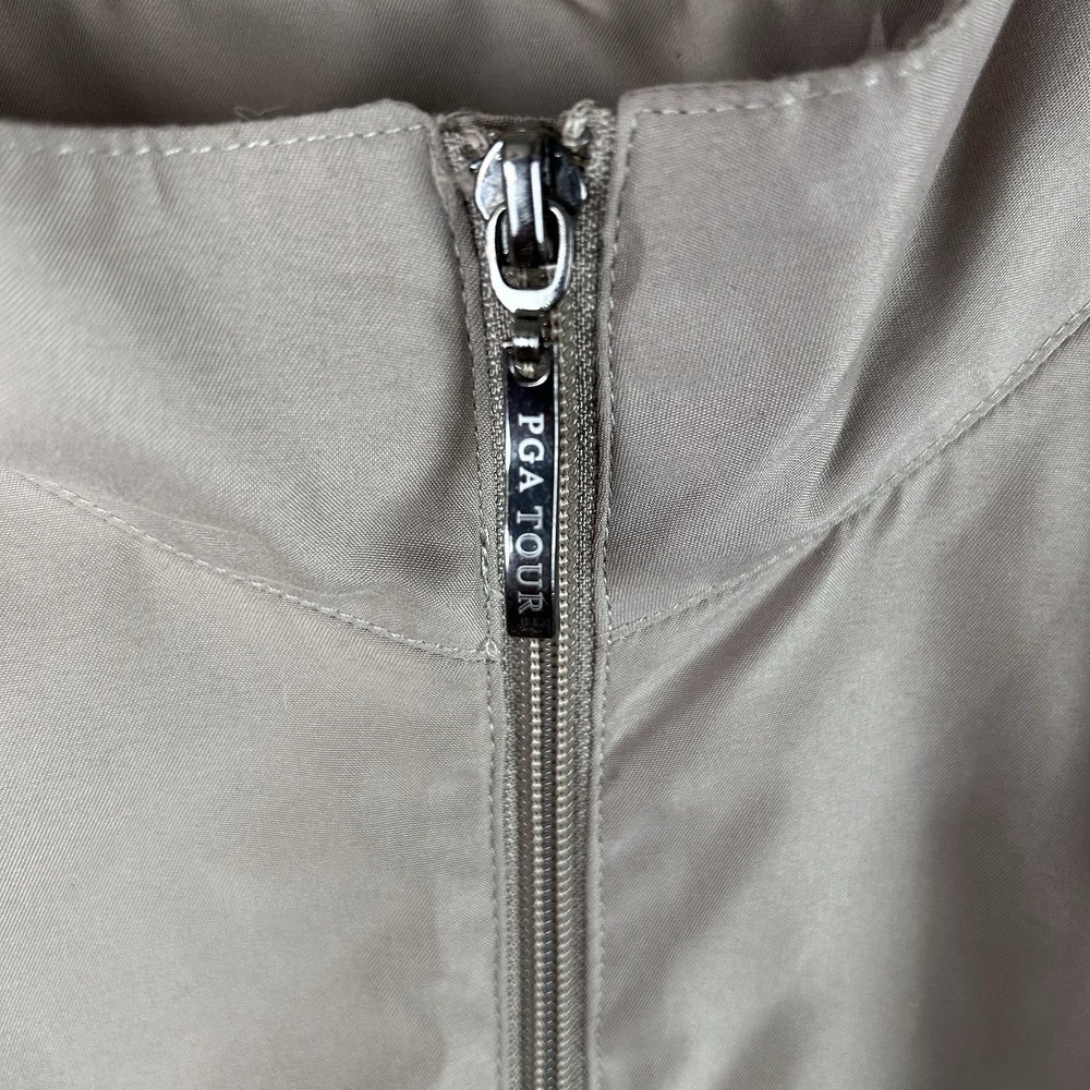 PGA Tour‎ Men's Tan Windbreaker Jacket Mock Collar Elastic Waist Cuffs Full Zip - Picture 13 of 16